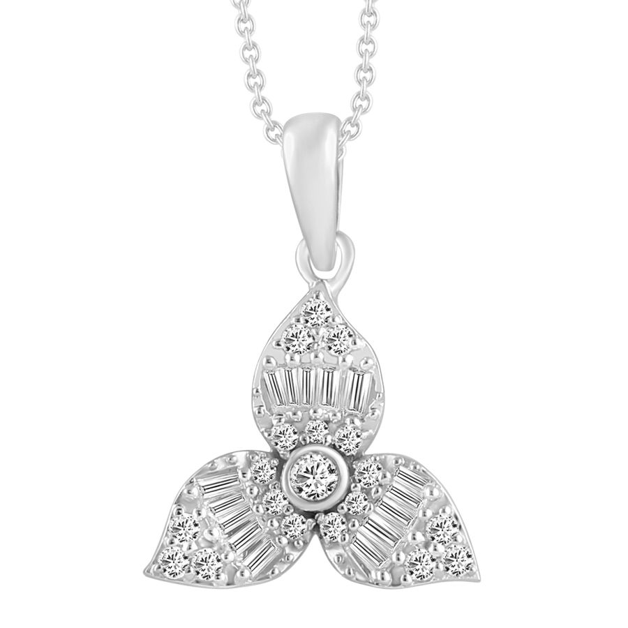 LADIES PENDANT WITH CHAIN 0.25CT ROUND/BAGUETTE DIAMOND 10K WHITE GOLD 1 LADIES PENDANT WITH CHAIN 0.25CT ROUND/BAGUETTE DIAMOND 10K WHITE GOLD - Image 1