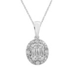 LADIES PENDANT 0.50CT ROUND/BAGUETTE DIAMOND 14K WHITE GOLD