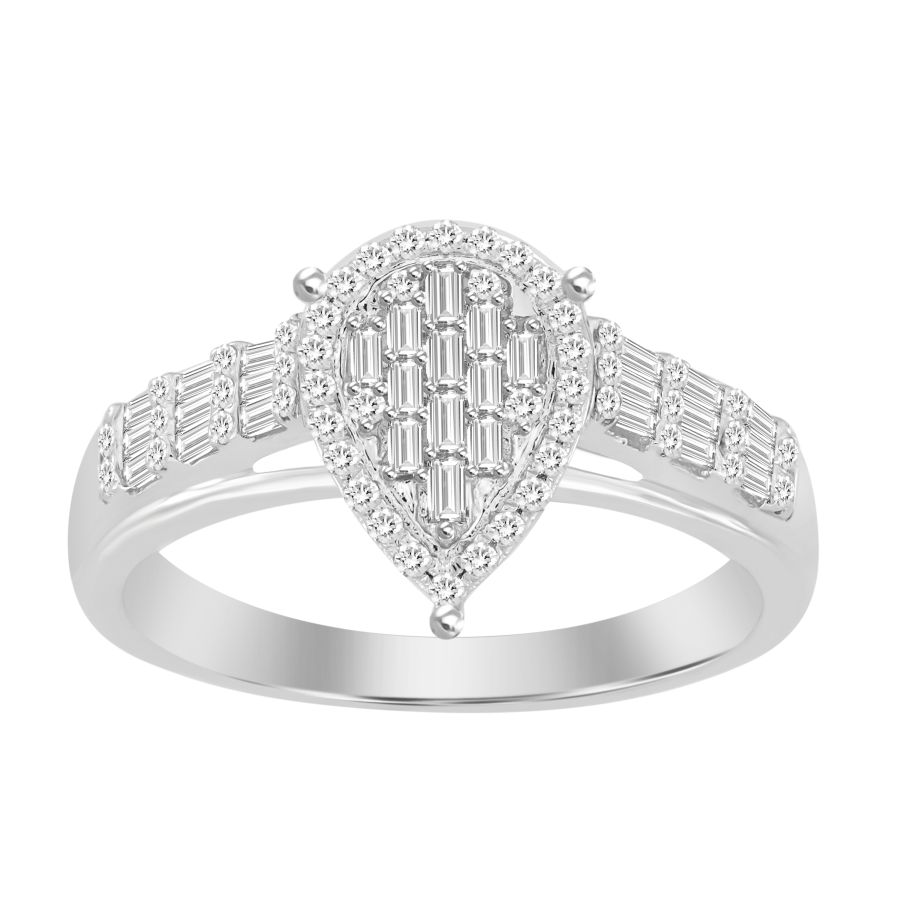 LADIES RING 0.35CT ROUND/BAGUETTE DIAMOND 10K WHITE GOLD 1 LADIES RING 0.35CT ROUND/BAGUETTE DIAMOND 10K WHITE GOLD - Image 1