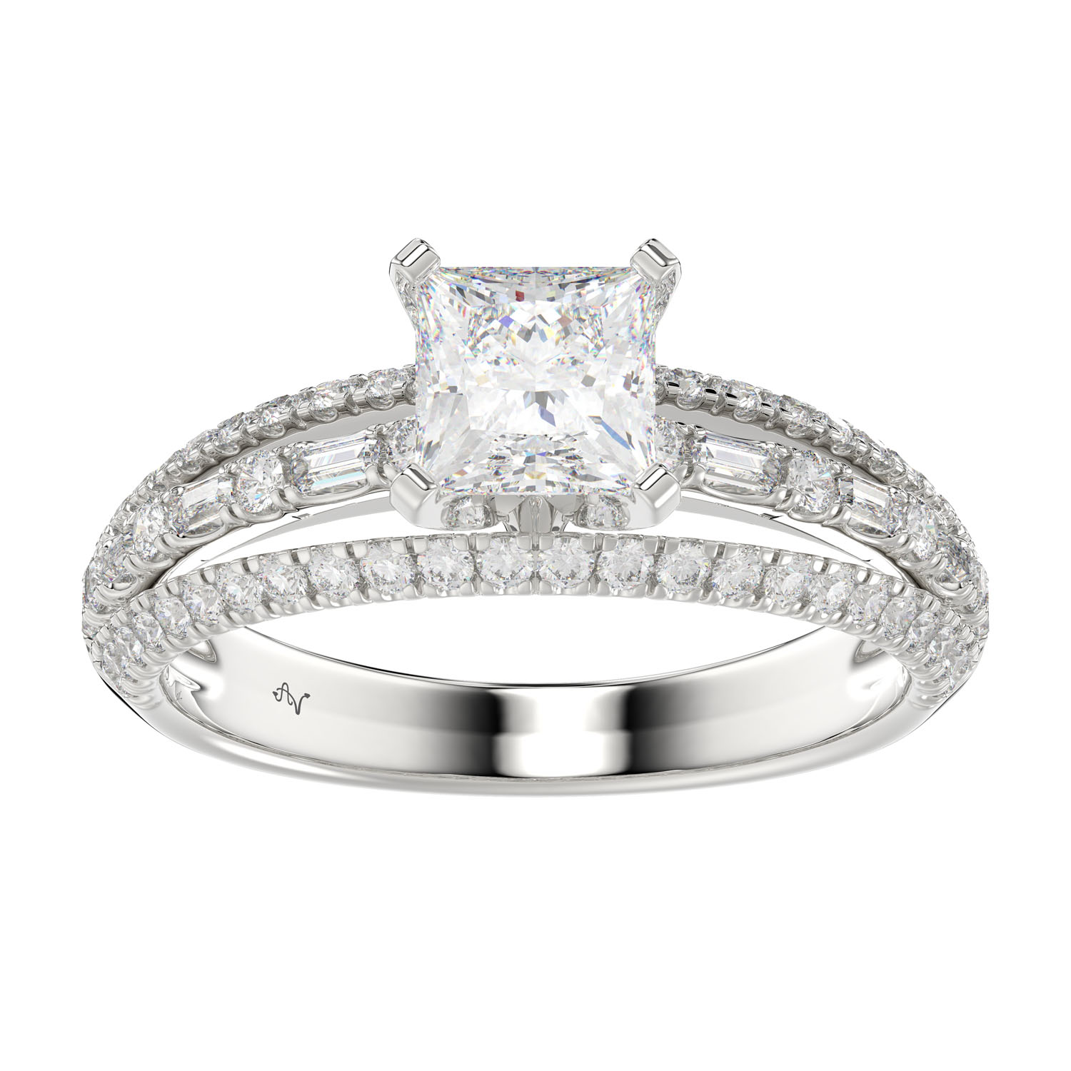 LADIES SEMI MOUNT RING 0.50CT ROUND/PRINCESS/BAGUETTE DIAMOND 14K WHITE GOLD (SI QUALITY) (CENTER STONE 1.00CT PRINCESS DIAMOND) 1 LADIES SEMI MOUNT RING 0.50CT ROUND/PRINCESS/BAGUETTE DIAMOND 14K WHITE GOLD (SI QUALITY) (CENTER STONE 1.00CT PRINCESS DIAMOND) - Image 1