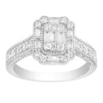 LADIES RING 1.00CT ROUND/BAGUETTE DIAMOND 14K WHITE GOLD