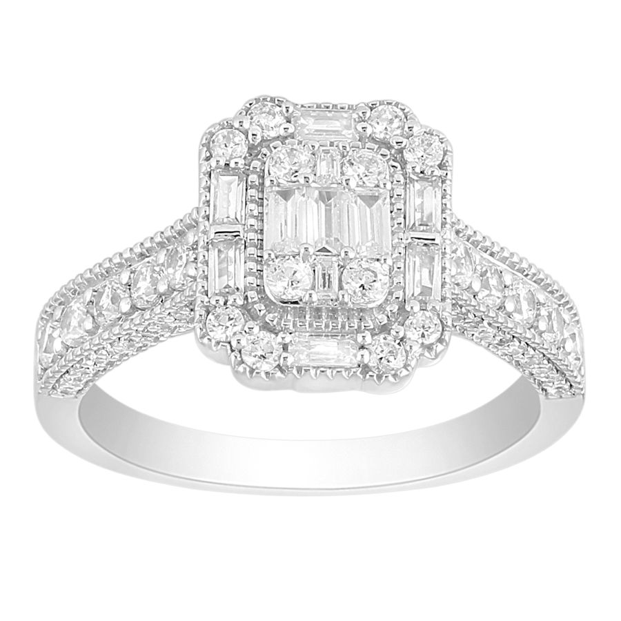 LADIES RING 1.00CT ROUND/BAGUETTE DIAMOND 14K WHITE GOLD 1 LADIES RING 1.00CT ROUND/BAGUETTE DIAMOND 14K WHITE GOLD - Image 1