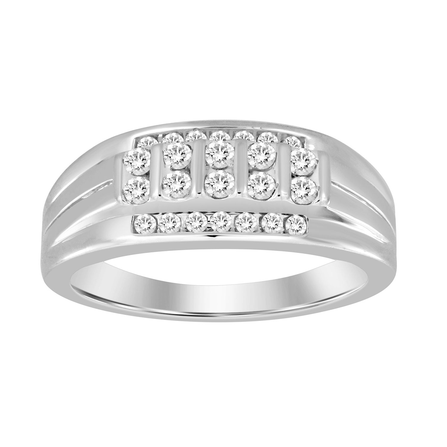 MEN'S BAND 0.50CT ROUND DIAMOND 10K WHITE GOLD 1 MEN'S BAND 0.50CT ROUND DIAMOND 10K WHITE GOLD - Image 1