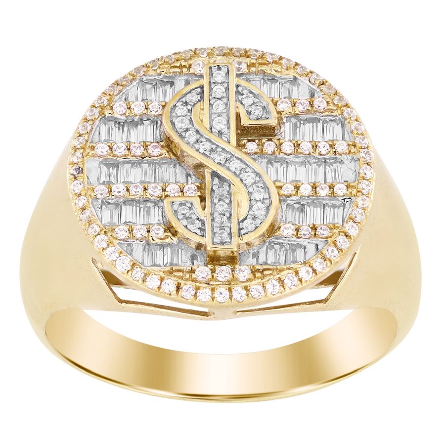MEN'S RING 0.50CT ROUND/BAGUETTE DIAMOND 10K YELLOW GOLD 1 MEN'S RING 0.50CT ROUND/BAGUETTE DIAMOND 10K YELLOW GOLD - Image 1