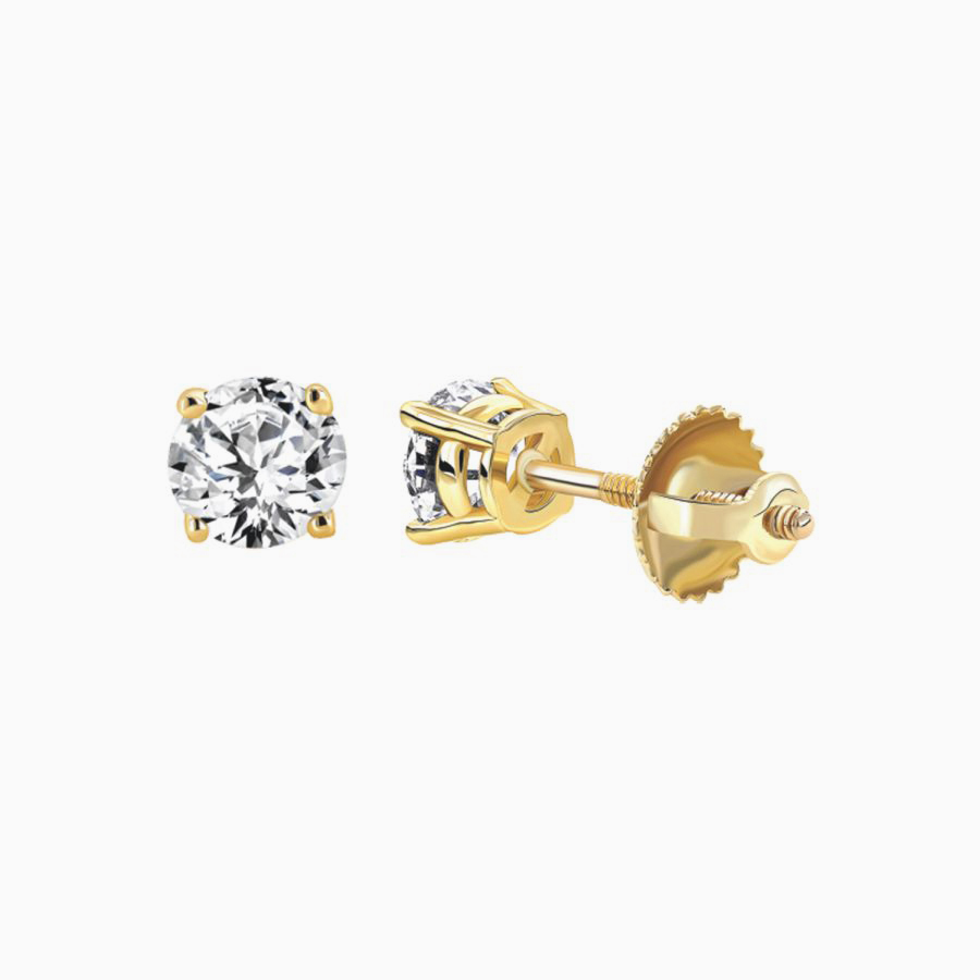 LADIES SOLITAIRE EARRINGS 0.25CT ROUND DIAMOND 14K YELLOW GOLD 1 LADIES SOLITAIRE EARRINGS 0.25CT ROUND DIAMOND 14K YELLOW GOLD - Image 1