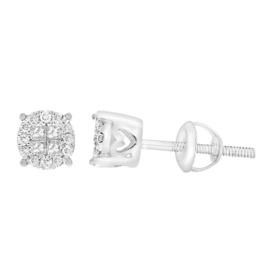 LADIES STUD EARRINGS 0.25CT ROUND/PRINCESS DIAMOND 10K WHITE GOLD 1 LADIES STUD EARRINGS 0.25CT ROUND/PRINCESS DIAMOND 10K WHITE GOLD - Image 1