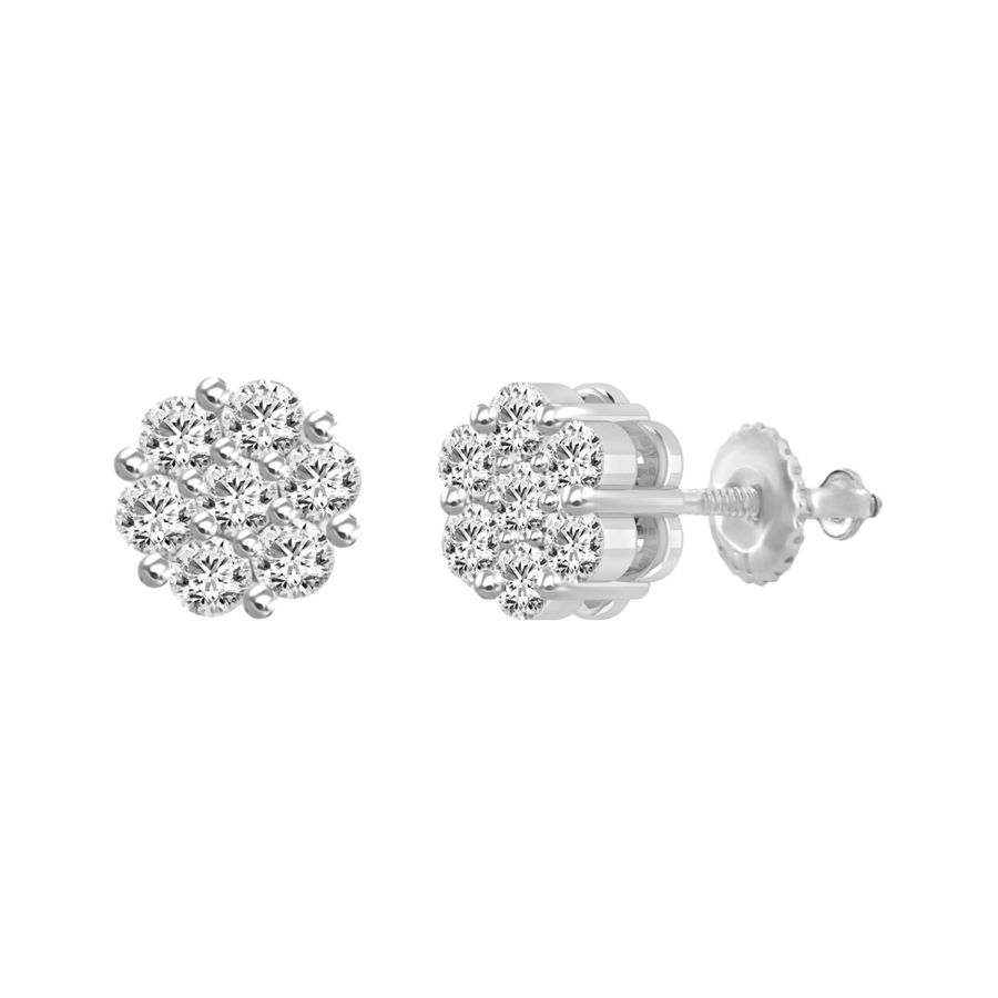 LADIES FLOWER EARRINGS 0.50CT ROUND DIAMOND 14K WHITE GOLD 1 LADIES FLOWER EARRINGS 0.50CT ROUND DIAMOND 14K WHITE GOLD - Image 1