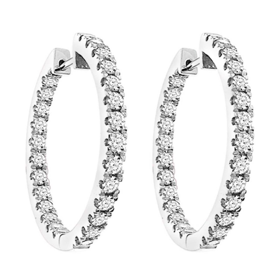 LADIES HOOP EARRINGS 2.00CT ROUND DIAMOND 10K WHITE GOLD 1 LADIES HOOP EARRINGS 2.00CT ROUND DIAMOND 10K WHITE GOLD - Image 1