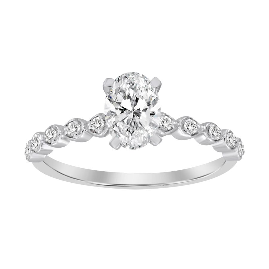 LADIES RING 0.15CT ROUND DIAMOND 14K WHITE GOLD (CENTER STONE 1.00CT OVAL DIAMOND) 1 LADIES RING 0.15CT ROUND DIAMOND 14K WHITE GOLD (CENTER STONE 1.00CT OVAL DIAMOND) - Image 1