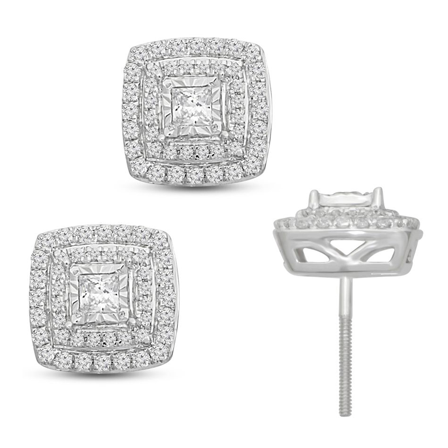 LADIES STUD EARRINGS 0.75CT ROUND DIAMOND 10K WHITE GOLD 1 LADIES STUD EARRINGS 0.75CT ROUND DIAMOND 10K WHITE GOLD - Image 1