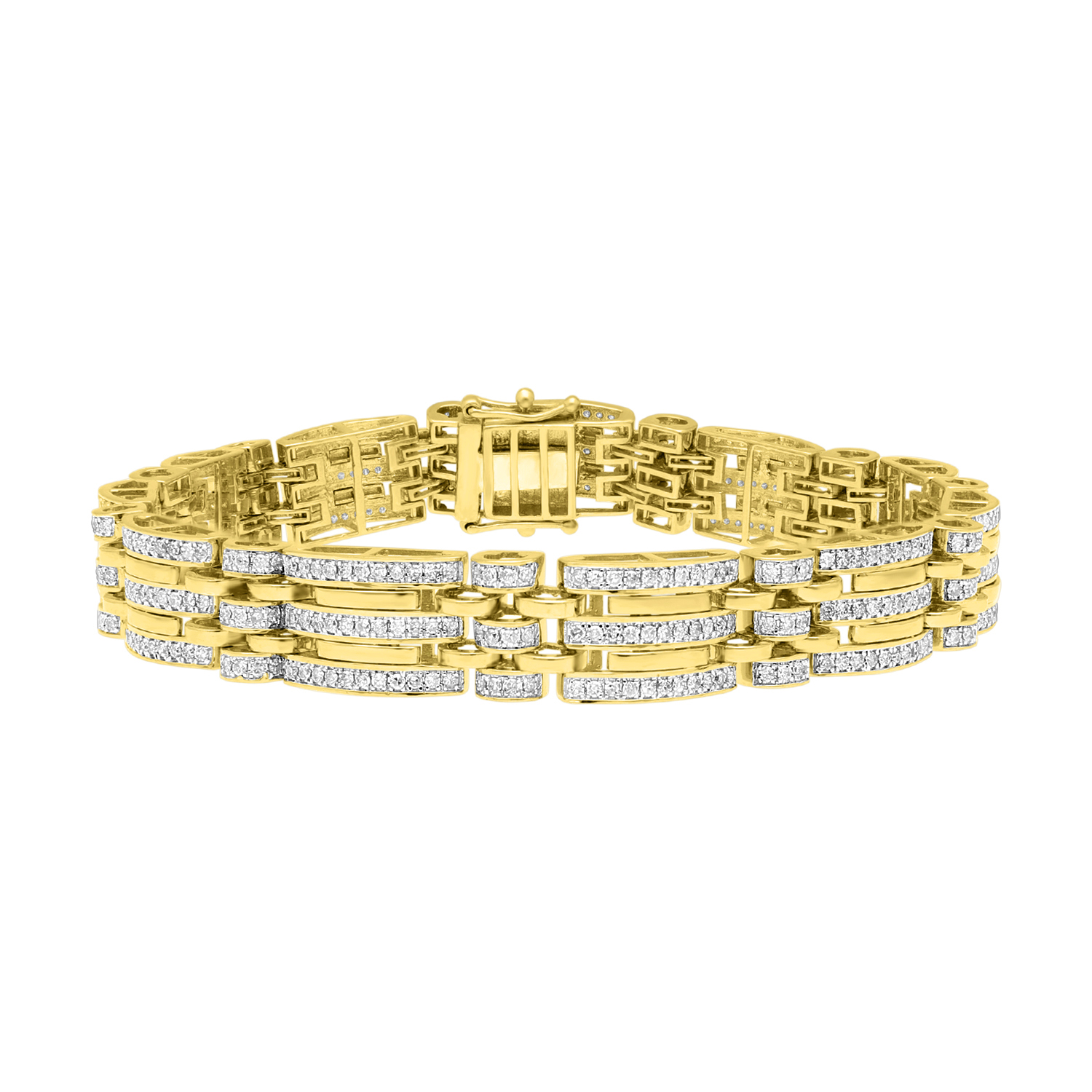 MEN'S BRACELET 3.00CT ROUND DIAMOND 10K YELLOW GOLD 1 MEN'S BRACELET 3.00CT ROUND DIAMOND 10K YELLOW GOLD - Image 1