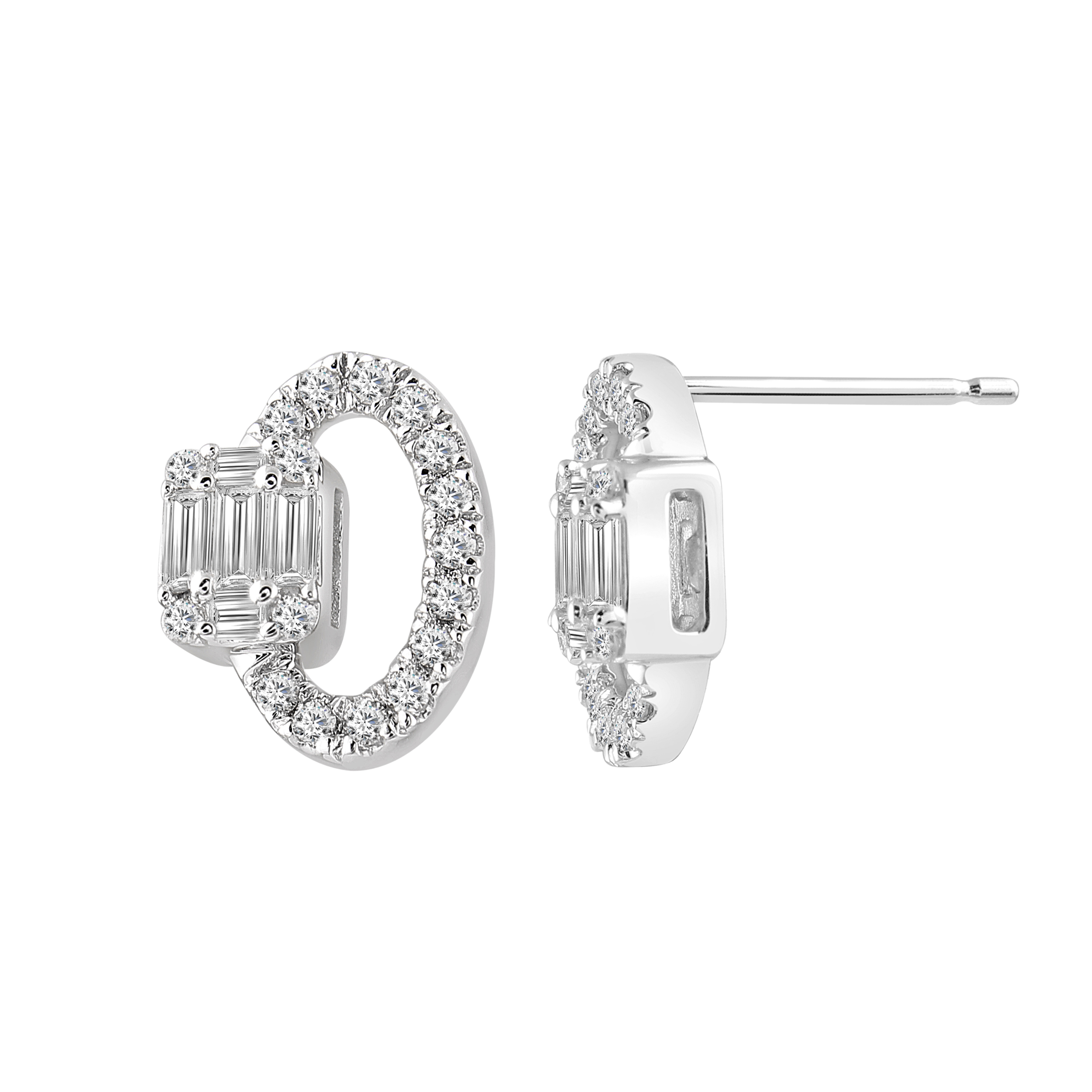 LADIES EARRING 0.50CT BAGUETTE/ROUND DIAMOND 14K WHITE GOLD 1 LADIES EARRING 0.50CT BAGUETTE/ROUND DIAMOND 14K WHITE GOLD - Image 1
