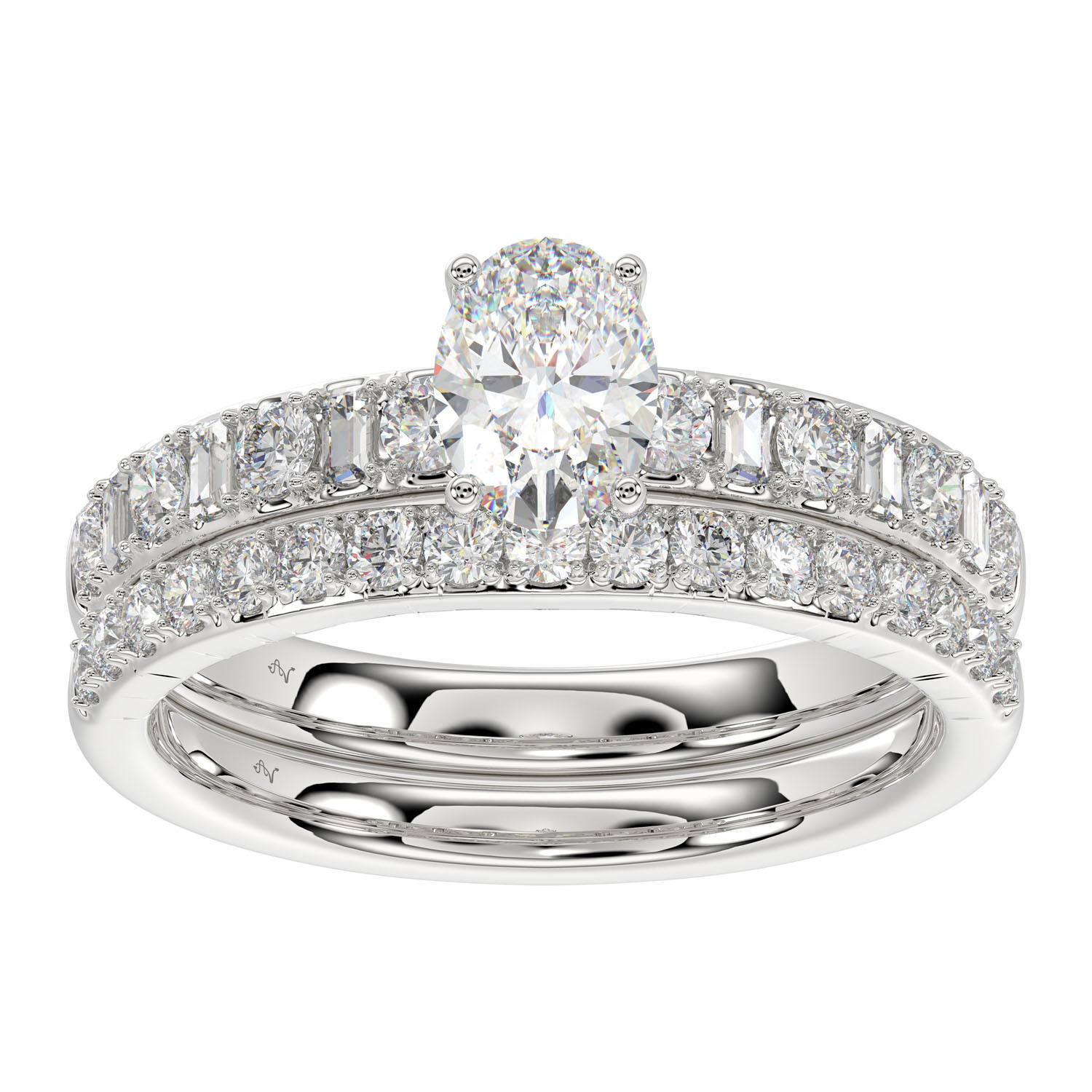 LADIES BRIDAL SET 1.50CT ROUND/BAGUETTE DIAMOND 14K WHITE GOLD (SI QUALITY) (OVAL DIAMOND-0.75CT) 1 LADIES BRIDAL SET 1.50CT ROUND/BAGUETTE DIAMOND 14K WHITE GOLD (SI QUALITY) (OVAL DIAMOND-0.75CT) - Image 1