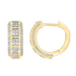 LADIES HOOPS EARRINGS 0.33CT ROUND DIAMOND 10K YELLOW GOLD