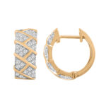 LADIES HOOPS EARRINGS 0.50CT ROUND DIAMOND 10K YELLOW GOLD - Image 2