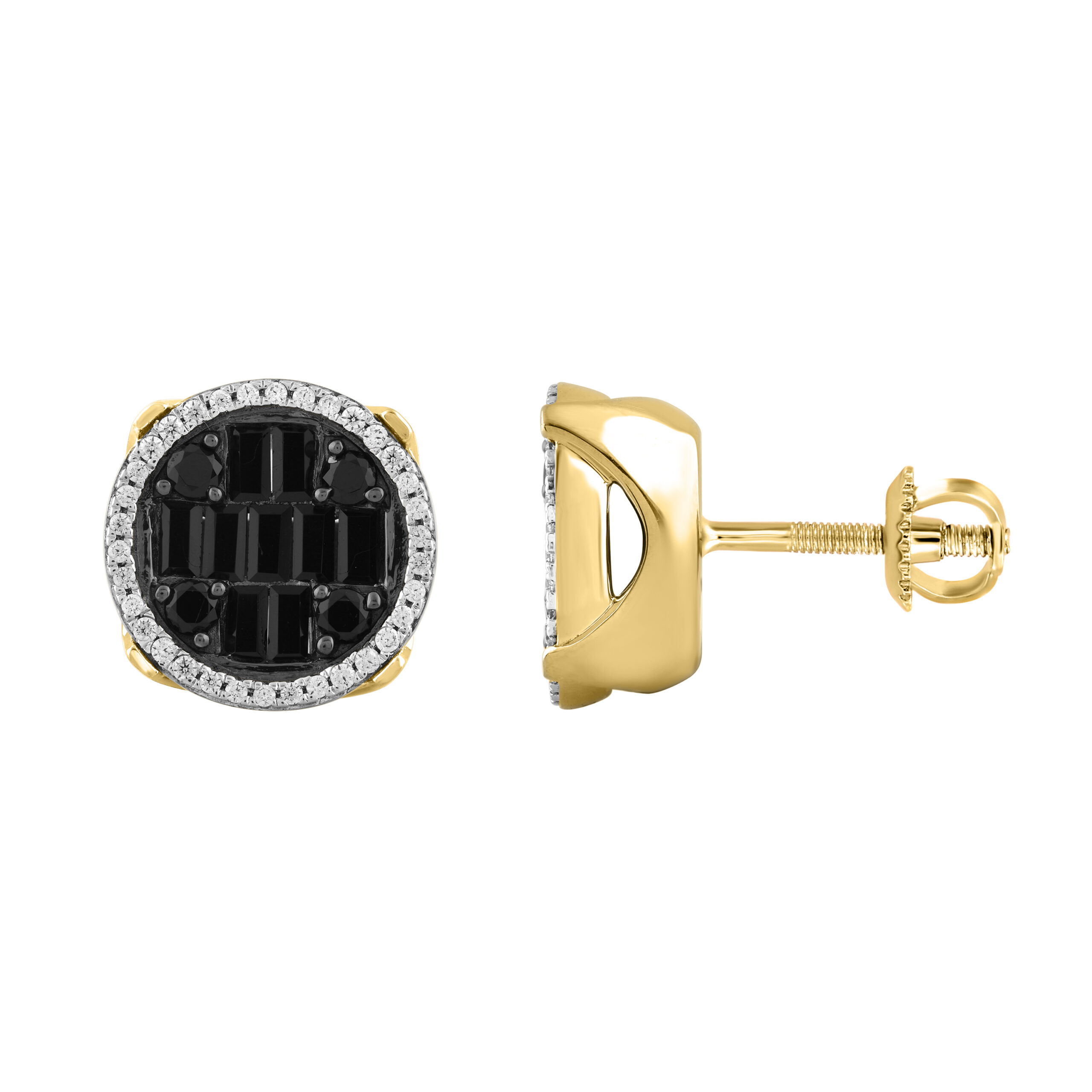 MEN'S EARRINGS 1.25CT ROUND/BLACK/BAGUETTE DIAMOND 10K YELLOW GOLD 1 MEN'S EARRINGS 1.25CT ROUND/BLACK/BAGUETTE DIAMOND 10K YELLOW GOLD - Image 1