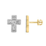 LADIES EARRINGS 0.33CT ROUND/BAGUETTE DIAMOND 10K YELLOW GOLD