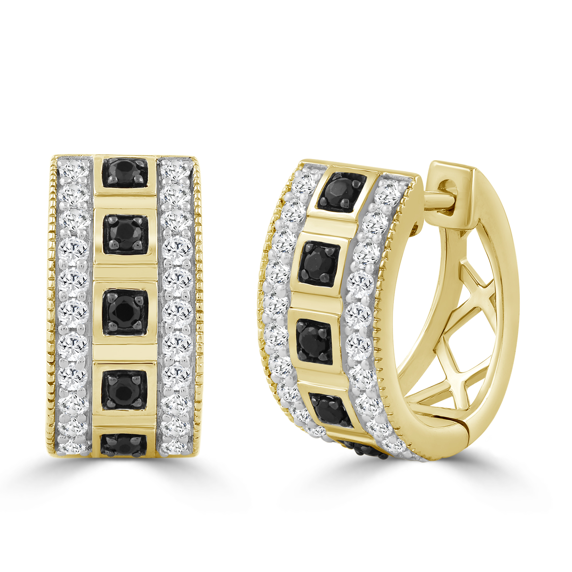 LADIES HOOPS EARRING 0.50CT BLACK/ROUND DIAMOND 10K YELLOW GOLD 1 LADIES HOOPS EARRING 0.50CT BLACK/ROUND DIAMOND 10K YELLOW GOLD - Image 1
