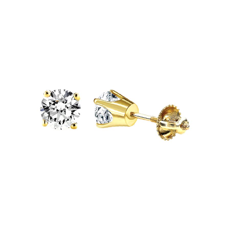 LADIES SOLITAIRE EARRINGS 1.00CT ROUND DIAMOND 14K YELLOW GOLD 1 LADIES SOLITAIRE EARRINGS 1.00CT ROUND DIAMOND 14K YELLOW GOLD - Image 1