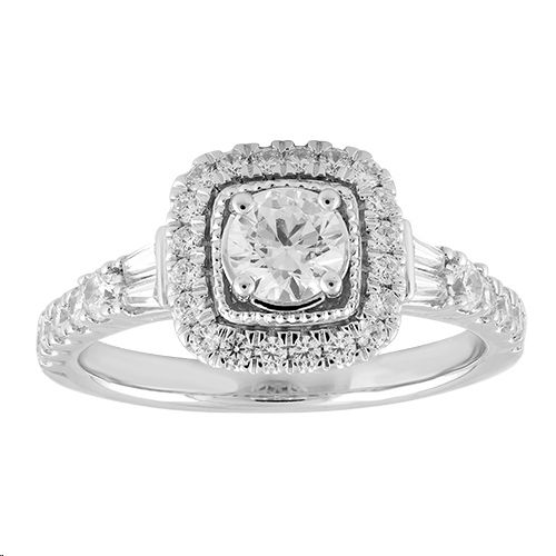 LADIES BRIDAL SET 1.00CT ROUND/BAGUETTE DIAMOND 14K WHITE GOLD (CENTER STONE 0.45CT ROUND DIAMOND) 1 LADIES BRIDAL SET 1.00CT ROUND/BAGUETTE DIAMOND 14K WHITE GOLD (CENTER STONE 0.45CT ROUND DIAMOND) - Image 1
