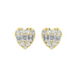 LADIES EARRINGS 0.25CT ROUND/BAGUETTE DIAMOND 14K YELLOW GOLD