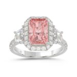14K WHITE GOLD 4 1/4CT ROUND/RADIANT/TRAPEZOID DIAMOND LADIES RING (CENTER STONE PINK RADIANT DIAMOND 3.00CT)