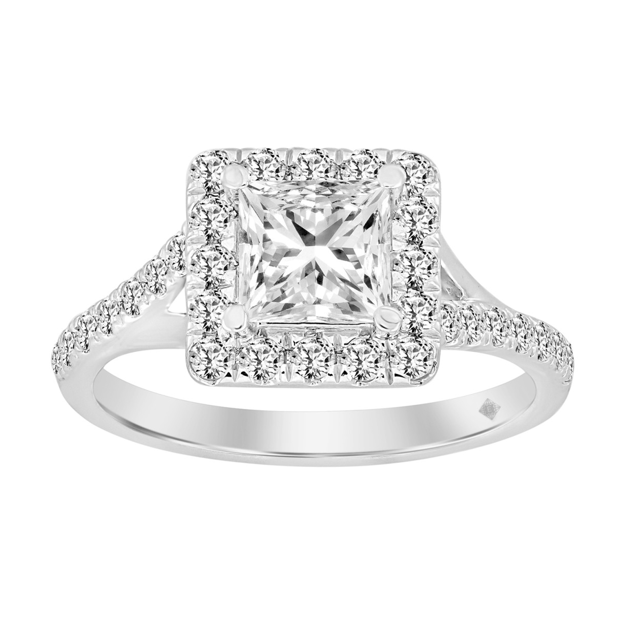 LADIES RING 1 1/2CT ROUND/PRINCESS DIAMOND 14K WHITE GOLD (CENTER STONE PRINCESS DIAMOND 1CT) 1 LADIES RING 1 1/2CT ROUND/PRINCESS DIAMOND 14K WHITE GOLD (CENTER STONE PRINCESS DIAMOND 1CT) - Image 1