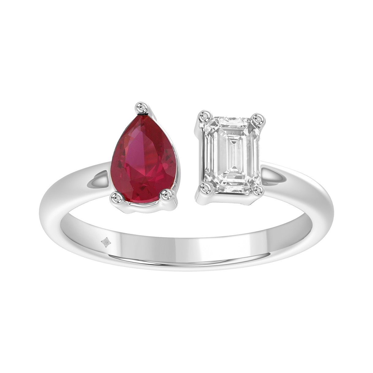 14K WHITE GOLD 1.00CT EMERALD/PEAR RUBY DIAMOND LADIES RING 1 14K WHITE GOLD 1.00CT EMERALD/PEAR RUBY DIAMOND LADIES RING - Image 1