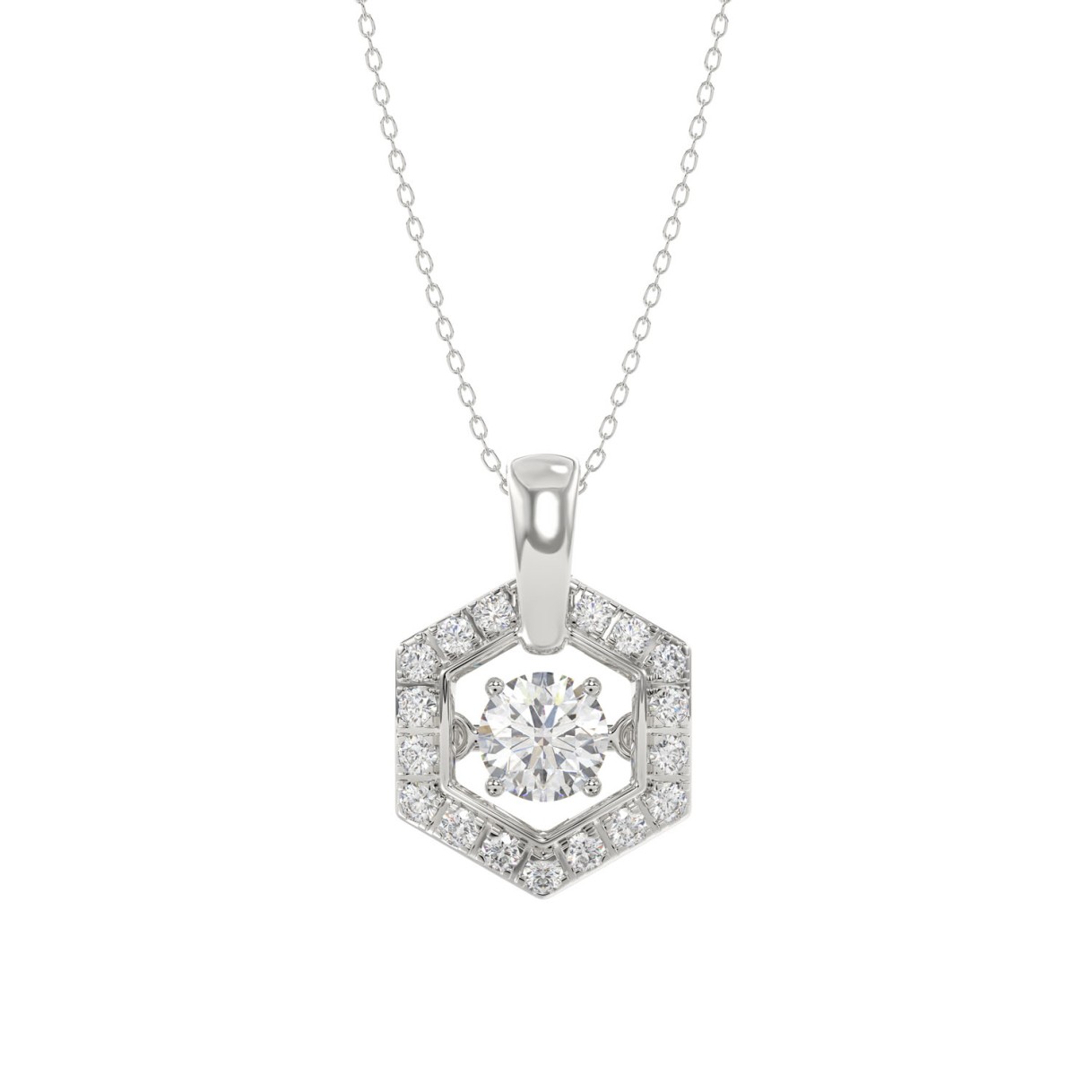 LADIES DANCING DIAMOND PENDANT WITH CHAIN 1/2CT ROUND DIAMOND 14K WHITE GOLD (CENTER STONE ROUND DIAMOND 1/3CT) 1 LADIES DANCING DIAMOND PENDANT WITH CHAIN 1/2CT ROUND DIAMOND 14K WHITE GOLD (CENTER STONE ROUND DIAMOND 1/3CT) - Image 1