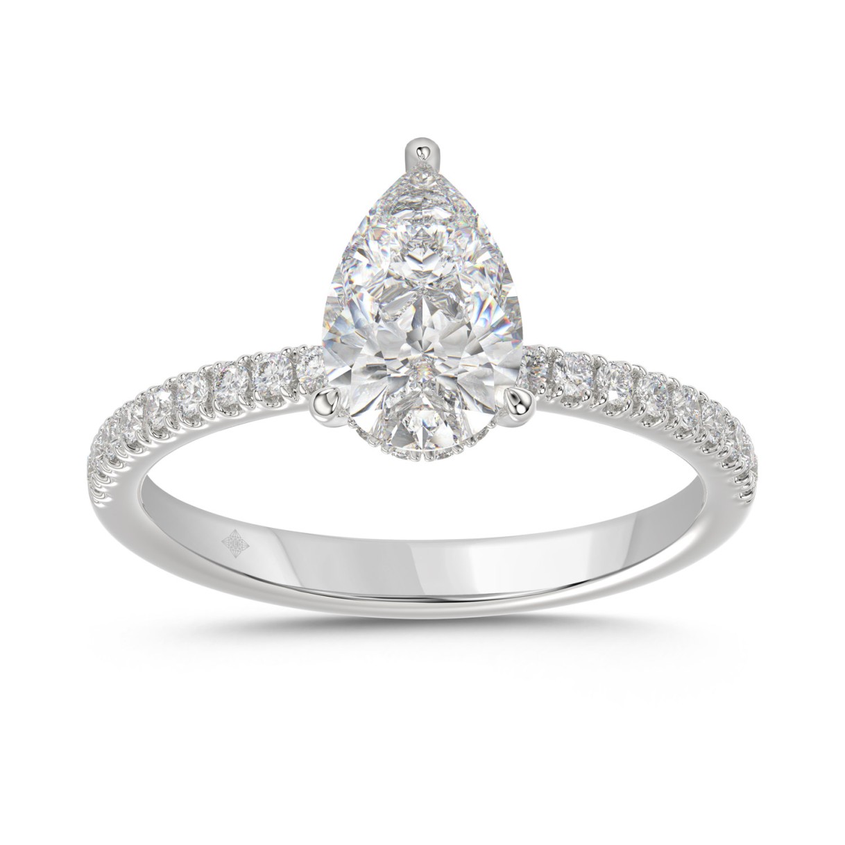 14K WHITE GOLD 1 3/4CT ROUND/PEAR DIAMOND LADIES RING (CENTER STONE PEAR DIAMOND 1 1/2CT) 1 14K WHITE GOLD 1 3/4CT ROUND/PEAR DIAMOND LADIES RING (CENTER STONE PEAR DIAMOND 1 1/2CT) - Image 1