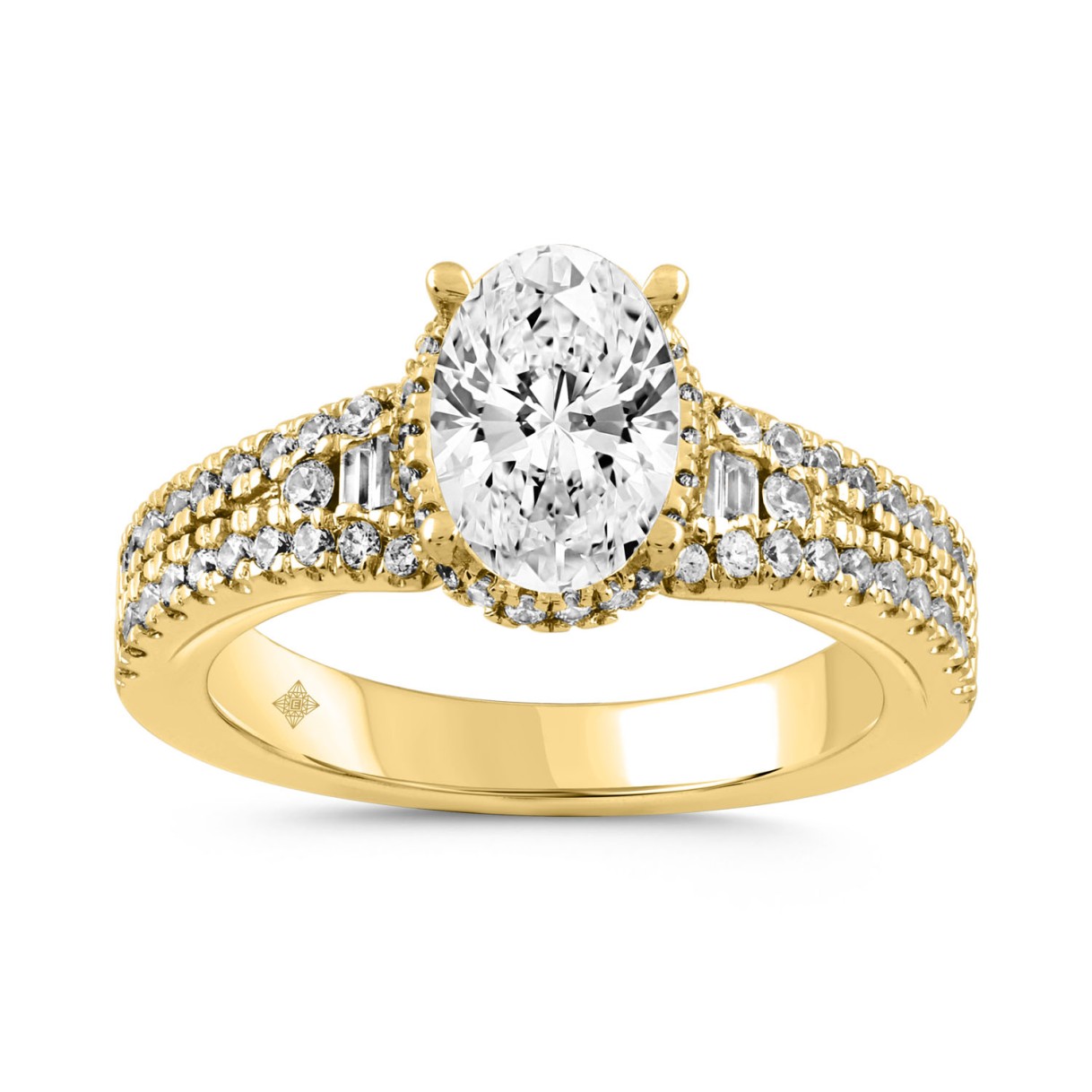 LADIES RING 2 1/2CT ROUND/BAGUETTE/OVAL DIAMOND 14K YELLOW GOLD (CENTER STONE OVAL DIAMOND 3.00CT) 1 LADIES RING 2 1/2CT ROUND/BAGUETTE/OVAL DIAMOND 14K YELLOW GOLD (CENTER STONE OVAL DIAMOND 3.00CT) - Image 1