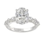 Elegant 14K White Gold Bridal Fancy Ring for Ladies 3 3/4CT Round & Marquise& Oval Cut Diamonds 3.00CT Center stone (Color F-G -Clarity VS1/V