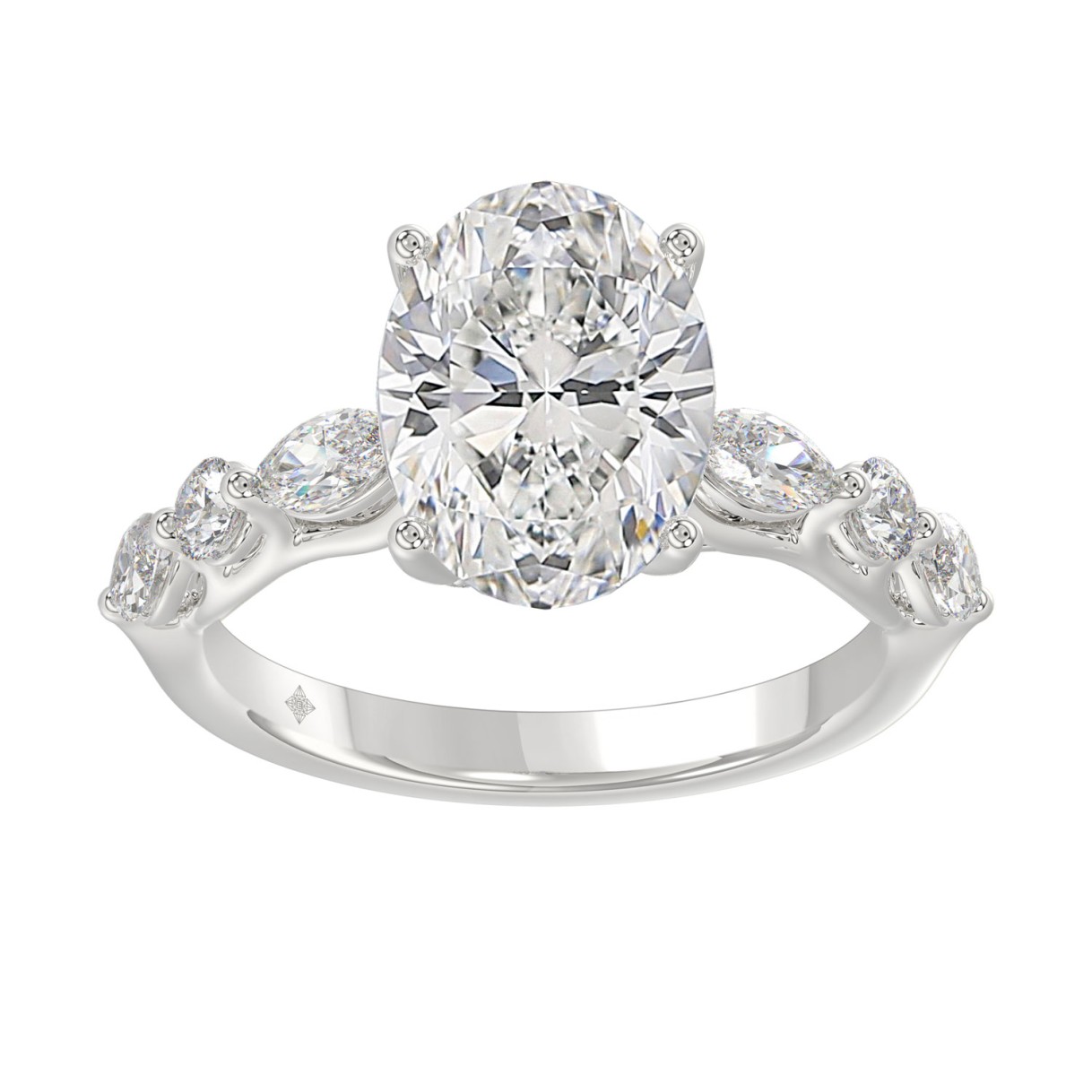 Elegant 14K White Gold Bridal Fancy Ring for Ladies 3 3/4CT Round & Marquise& Oval Cut Diamonds 3.00CT Center stone (Color F-G -Clarity VS1/V 1 Elegant 14K White Gold Bridal Fancy Ring for Ladies 3 3/4CT Round & Marquise& Oval Cut Diamonds 3.00CT Center stone (Color F-G -Clarity VS1/V - Image 1