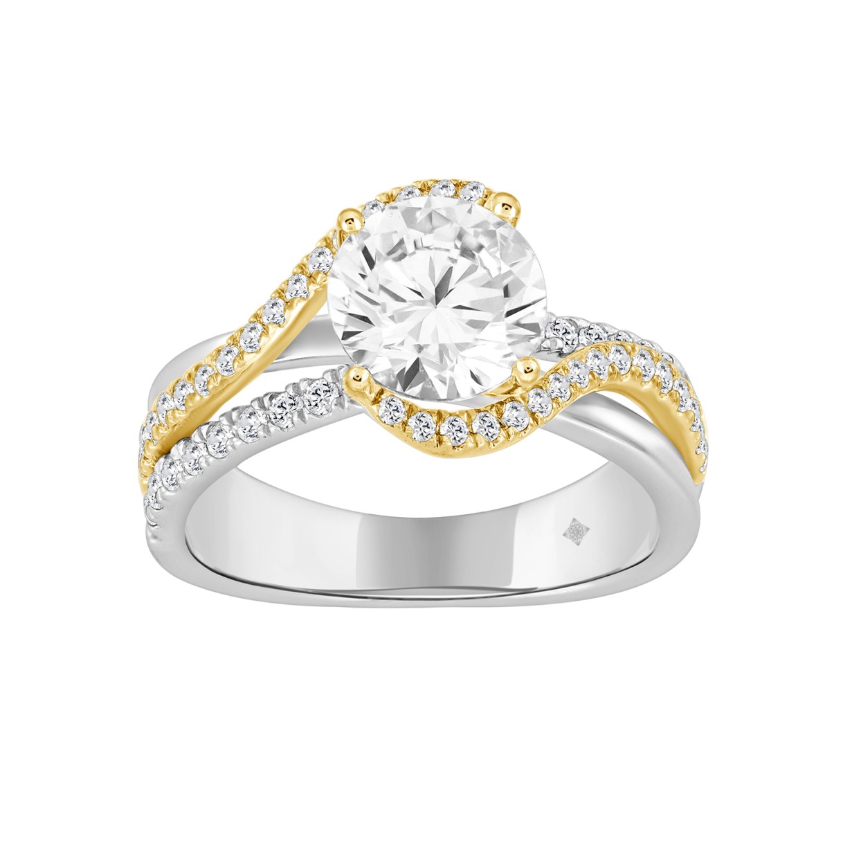 LADIES RING 2 1/2CT ROUND DIAMOND 14K WHITE/YELLOW GOLD (CENTER STONE ROUND DIAMOND 2CT ) 1 LADIES RING 2 1/2CT ROUND DIAMOND 14K WHITE/YELLOW GOLD (CENTER STONE ROUND DIAMOND 2CT ) - Image 1