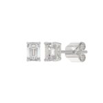 LADIES SOLITAIRE EARRINGS 1CT EMERALD DIAMOND 14K WHITE GOLD - Image 3