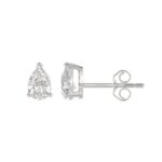 LADIES SOLITAIRE EARRINGS 1CT PEAR DIAMOND 14K WHITE GOLD - Image 2