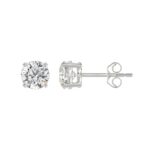 LADIES SOLITAIRE EARRINGS 2CT ROUND DIAMOND 14K WHITE GOLD - Image 2
