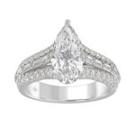 Luxury 14K White Gold Ladies Diamond Ring 2 3/4CT Round Pear & Baguette Diamonds with 2.00CT Pear Center stone (Color F-G -Clarity VS1/VS2)