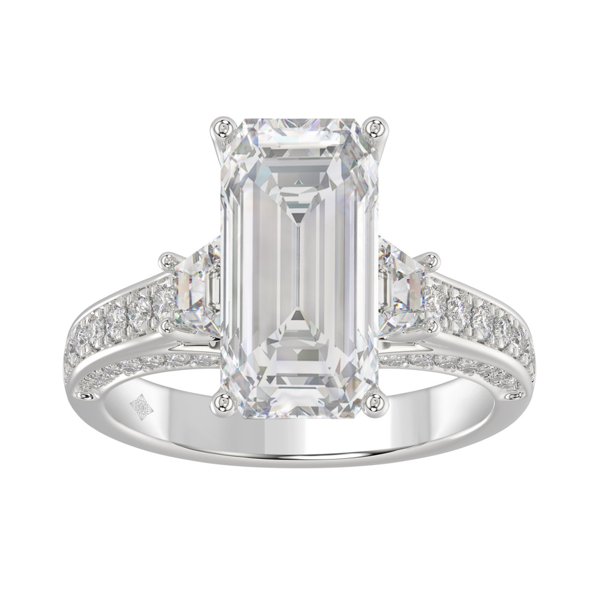 Luxury 14K White Gold Ladies Diamond Ring 4.00CT Round, Emerald & Baguette Diamonds with 3.00CT Emerald Center stone (Color F-G -Clarity VS1/VS2) 1 Luxury 14K White Gold Ladies Diamond Ring 4.00CT Round, Emerald & Baguette Diamonds with 3.00CT Emerald Center stone (Color F-G -Clarity VS1/VS2) - Image 1