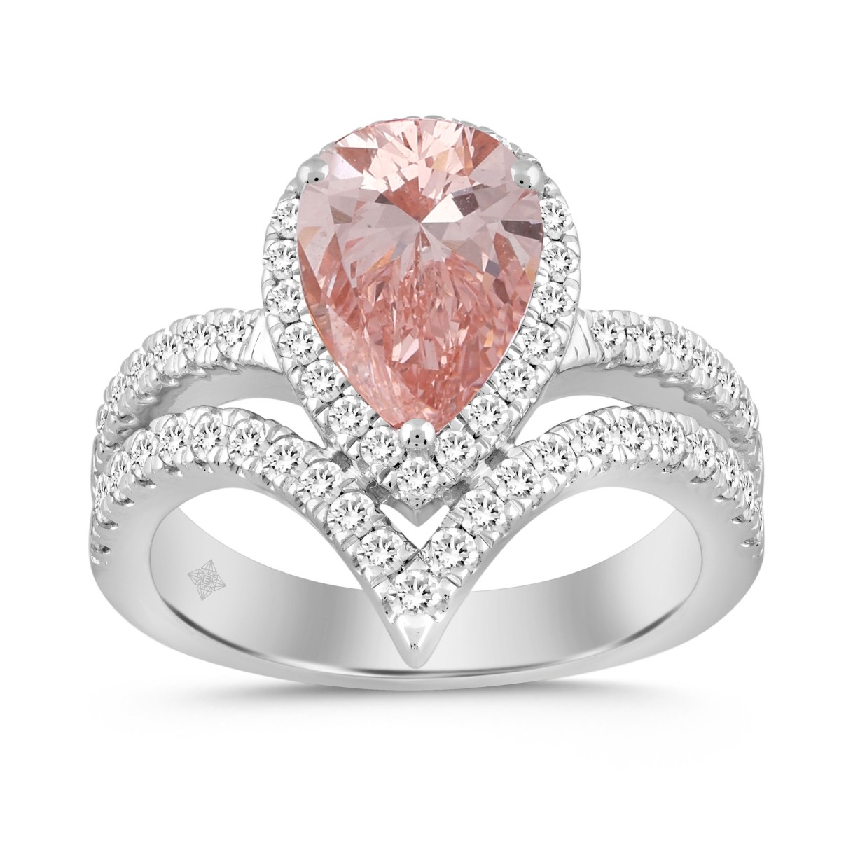 ETERNAL BLUSH COLLECTION LADIES RING 2 3/4CT ROUND/PEAR DIAMOND 14K WHITE GOLD (CENTER STONE PINK PEAR DIAMOND 2CT) 1 ETERNAL BLUSH COLLECTION LADIES RING 2 3/4CT ROUND/PEAR DIAMOND 14K WHITE GOLD (CENTER STONE PINK PEAR DIAMOND 2CT) - Image 1