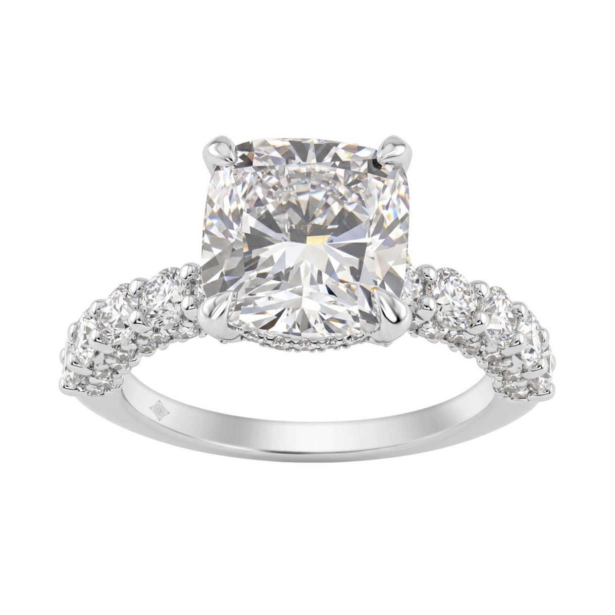 Ladies 14K White Gold Diamond Ladies Engagement Ring 5 1/2Ct Round Cut With Cushion Diamond 4Ct Cushion Center Stone (Color F-G -Clarity Vs1/Vs2) 1 Ladies 14K White Gold Diamond Ladies Engagement Ring 5 1/2Ct Round Cut With Cushion Diamond 4Ct Cushion Center Stone (Color F-G -Clarity Vs1/Vs2) - Image 1