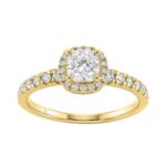 Ladies 14K Yellow Gold Engagement Ring With 1 1/4Ct Round & Cushion Lab-Grown Diamonds Fine Jewelry 3/4Ct Cushion Center Stone (Color F-G -Clarity Vs1
