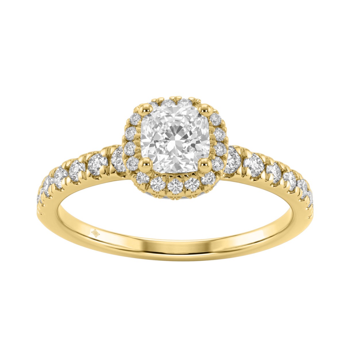Ladies 14K Yellow Gold Engagement Ring With 1 1/4Ct Round & Cushion Lab-Grown Diamonds Fine Jewelry 3/4Ct Cushion Center Stone (Color F-G -Clarity Vs1 1 Ladies 14K Yellow Gold Engagement Ring With 1 1/4Ct Round & Cushion Lab-Grown Diamonds Fine Jewelry 3/4Ct Cushion Center Stone (Color F-G -Clarity Vs1 - Image 1