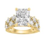 Luxury 14K Yellow Gold Diamond Ring 6 1/4Ct Radiant Center Stone With Pear & Round Diamonds, Women Fashion Engagement Ring (Color F-G -Clarity Vs1/Vs2