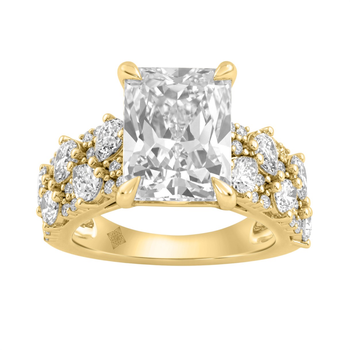 Luxury 14K Yellow Gold Diamond Ring 6 1/4Ct Radiant Center Stone With Pear & Round Diamonds, Women Fashion Engagement Ring (Color F-G -Clarity Vs1/Vs2 1 Luxury 14K Yellow Gold Diamond Ring 6 1/4Ct Radiant Center Stone With Pear & Round Diamonds, Women Fashion Engagement Ring (Color F-G -Clarity Vs1/Vs2 - Image 1