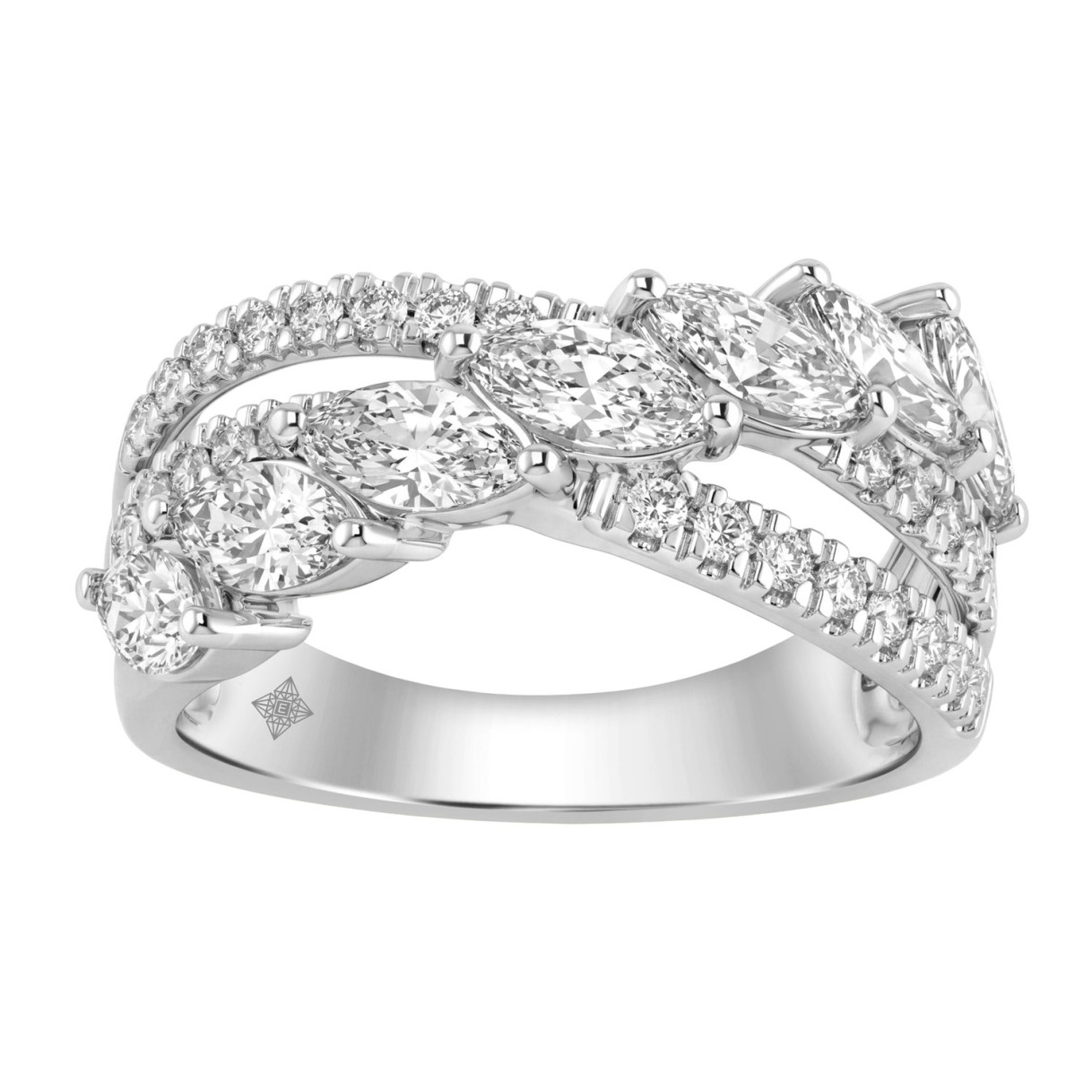 14K White Gold Ladies Crossover Fashion Ring 1 3/4Ct Round & Marquise Diamond (Color F-G -Clarity Vs1/Vs2) 1 14K White Gold Ladies Crossover Fashion Ring 1 3/4Ct Round & Marquise Diamond (Color F-G -Clarity Vs1/Vs2) - Image 1