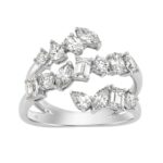 Elegant 14K White Gold 1 1/2Ct Diamond Ring Mixed Cuts: Round, Marquise, Pear, Emerald & Oval, Women Fashion Jewelry (Color F-G -Clarity Vs1/Vs2)