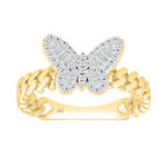 LADIES RING 0.25CT ROUND/BAGUETTE DIAMOND 14K YELLOW GOLD