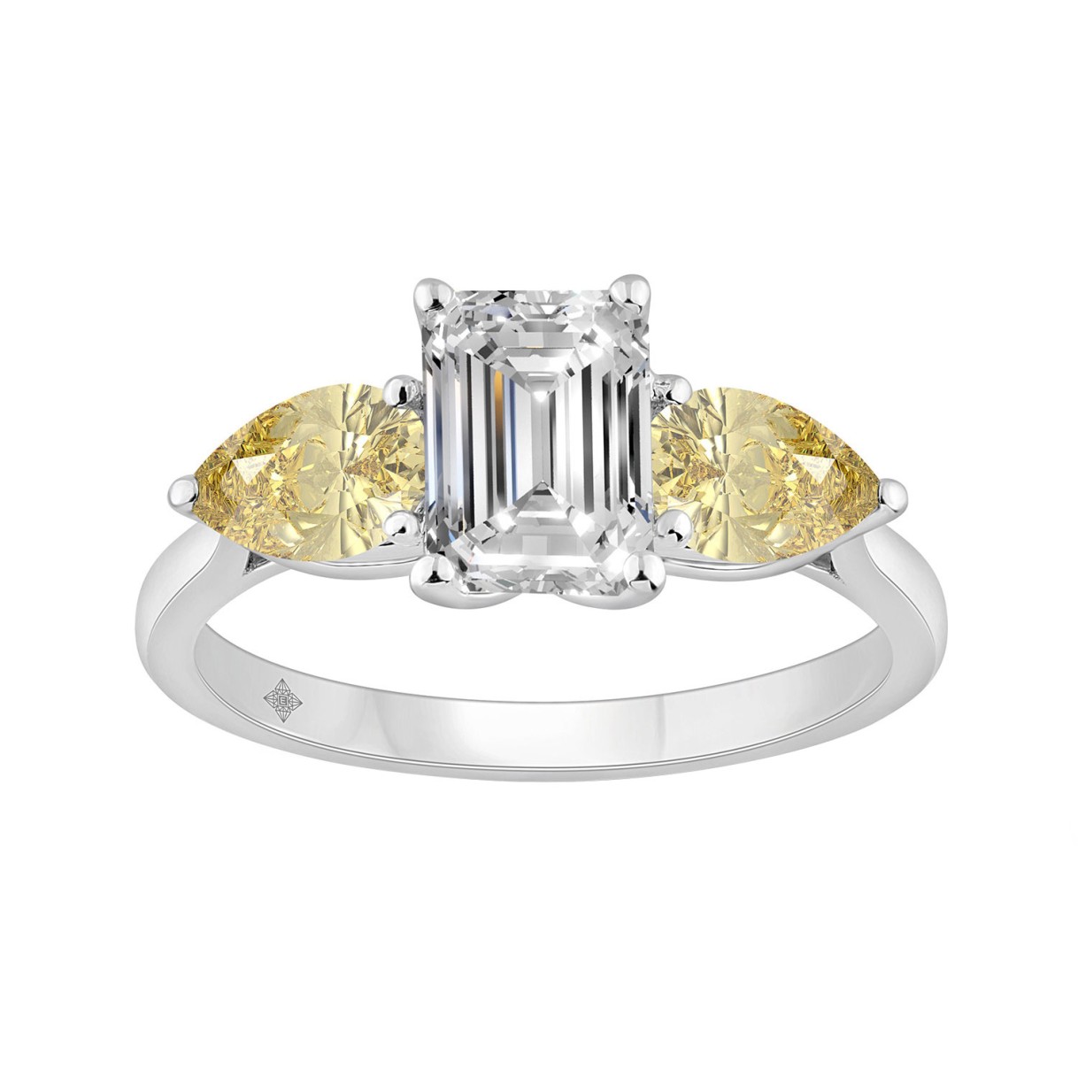 14K WHITE GOLD 2 1/2CT EMERALD/YELLOW PEAR DIAMOND LADIES RING (CENTER STONE EMERALD DIAMOND 1 1/2CT) 1 14K WHITE GOLD 2 1/2CT EMERALD/YELLOW PEAR DIAMOND LADIES RING (CENTER STONE EMERALD DIAMOND 1 1/2CT) - Image 1