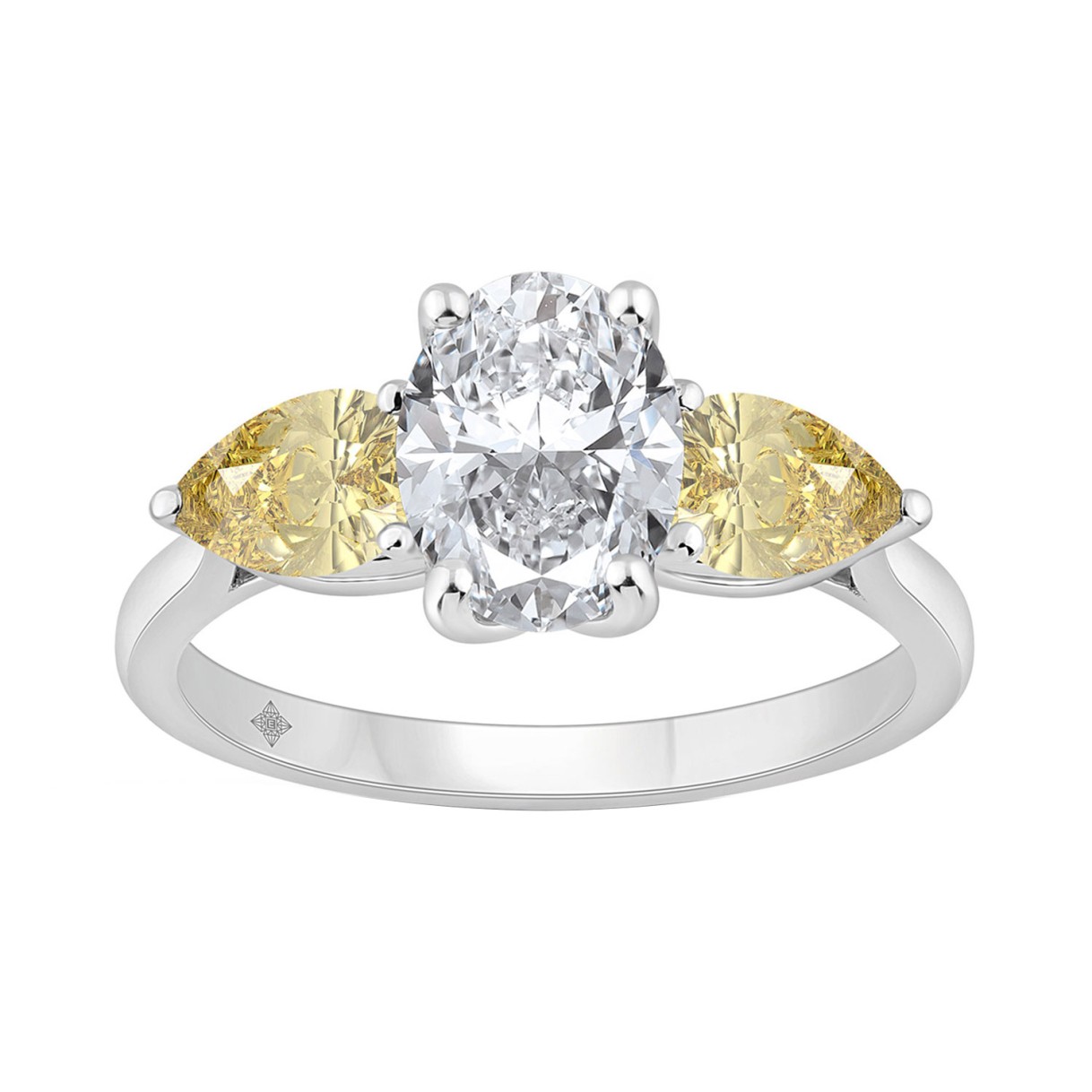 14K WHITE GOLD 2 1/2CT OVAL/YELLOW PEAR DIAMOND LADIES RING (CENTER STONE OVAL DIAMOND 1 1/2CT) 1 14K WHITE GOLD 2 1/2CT OVAL/YELLOW PEAR DIAMOND LADIES RING (CENTER STONE OVAL DIAMOND 1 1/2CT) - Image 1
